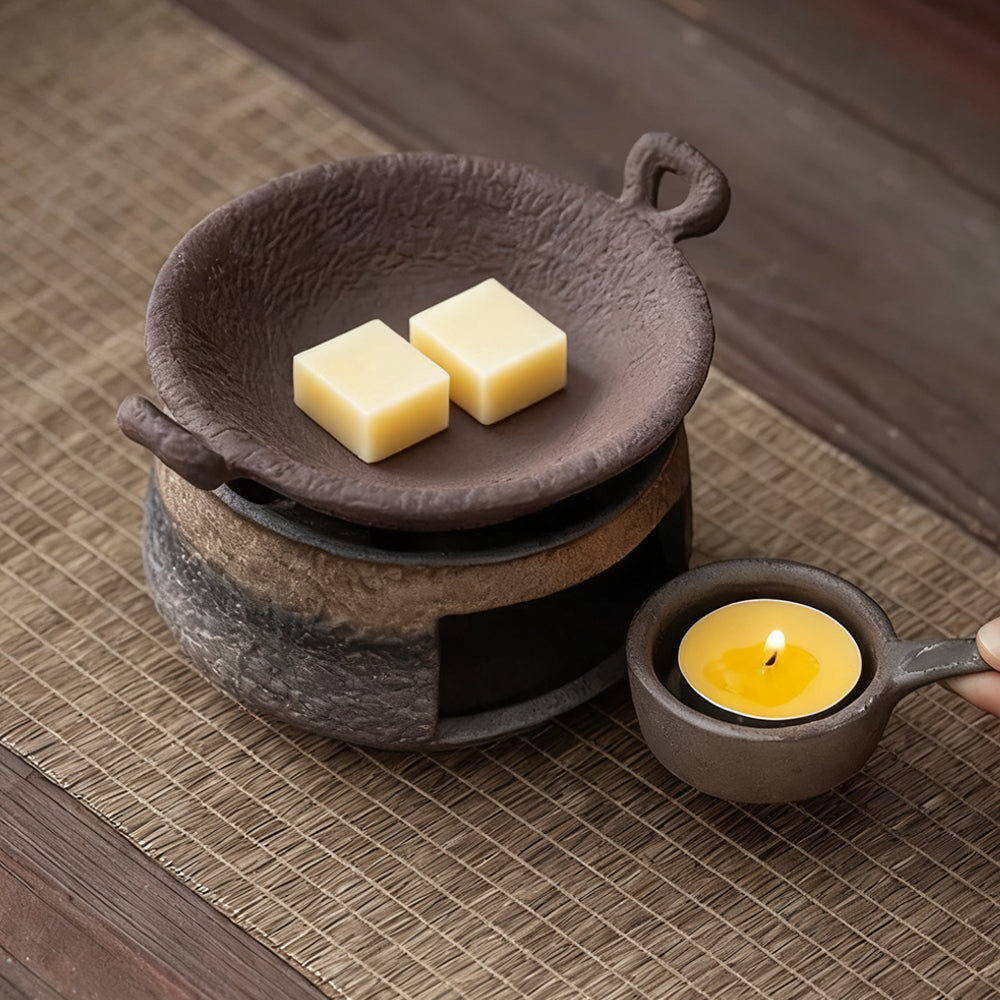 Aromatherapy Herbs Diffuser, Brown black Ceramic Wax Melt Burner, Fragrance Diffuser Mudhandceramic