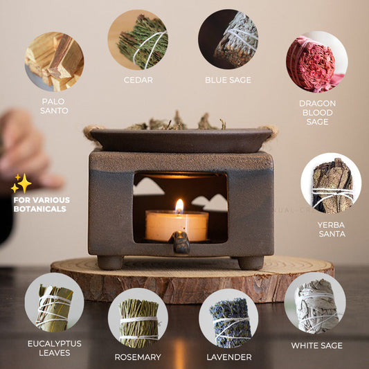 Wax melt Warmer: Black Green Aromatherapy Oil Diffuser gift set, Wax melt Burner Mudhandceramic