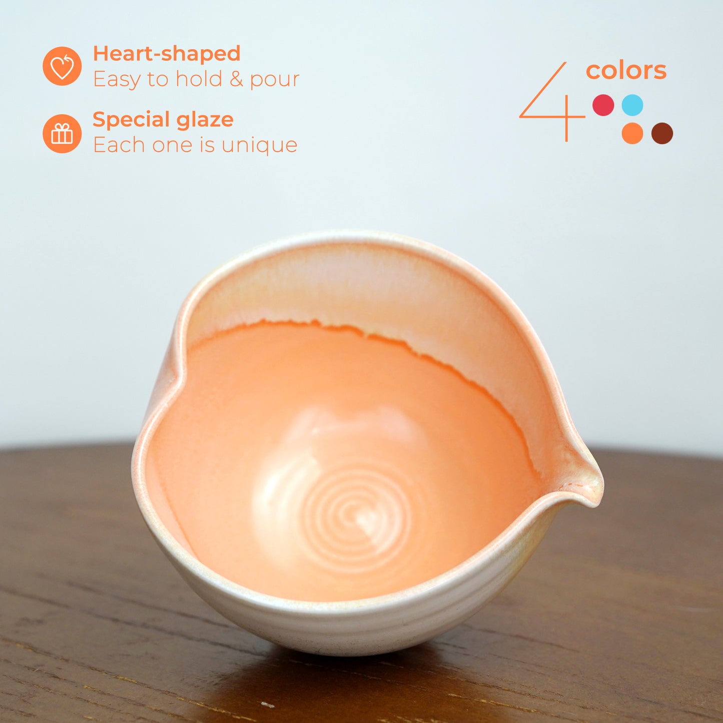 Orange Heart Shaped Matcha Bowl Set