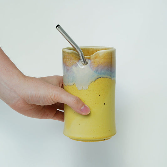 18oz Ceramic iced coffee Cup With Straw, iced Coffee Cocktail Cup Mudhandceramics