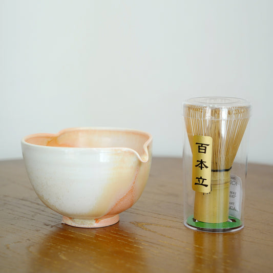 Orange Heart Shaped Matcha Bowl Set