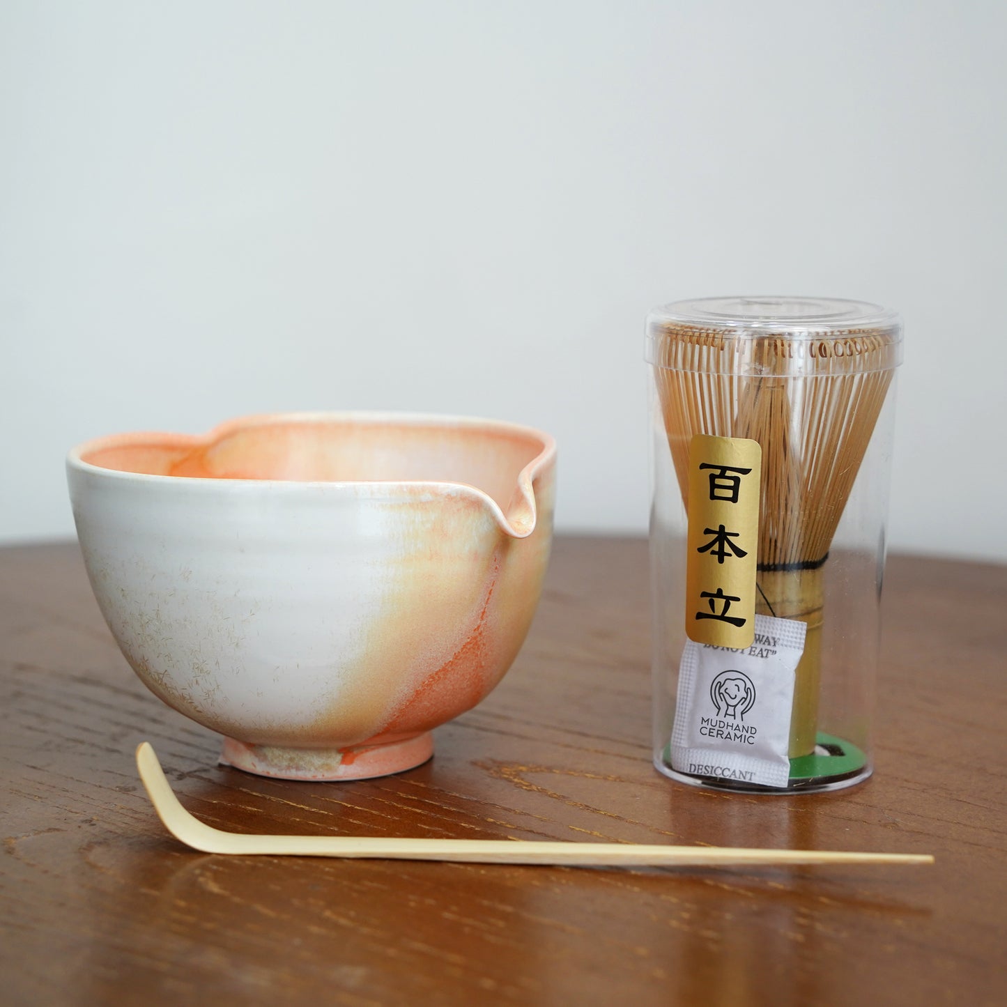 Orange Heart Shaped Matcha Bowl Set