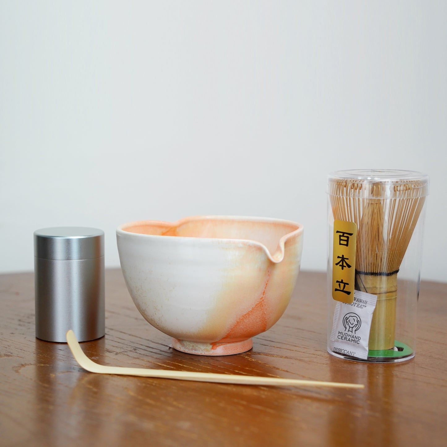 Orange Heart Shaped Matcha Bowl Set