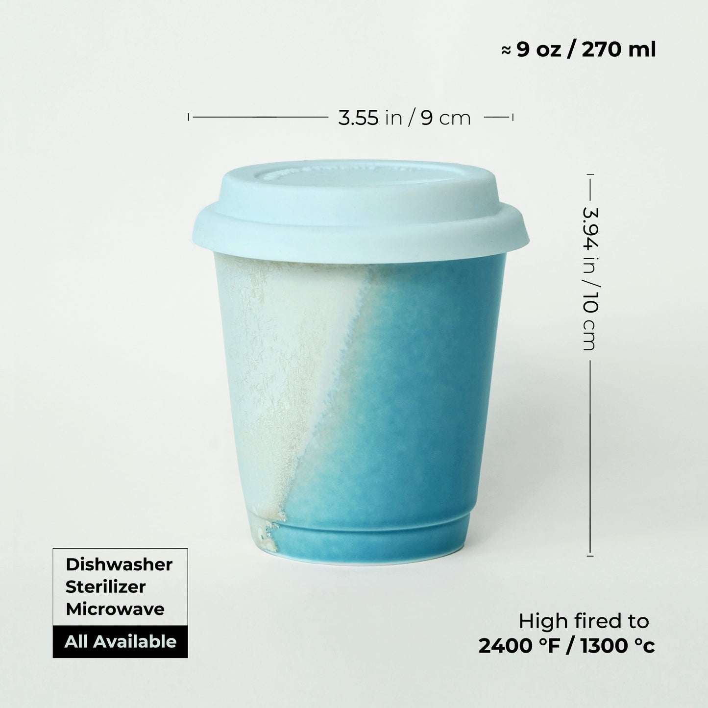 size: 9oz ceramic cup with lid
