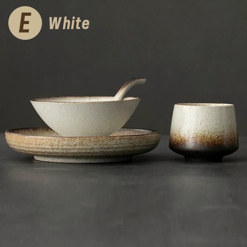 Dish Set of Four Dinnerware,Minimalist dish set,Ceramic Ramen Bowl,Plate,Cup, Single dish set, ceramic pottery,dinner set,handmade tableware