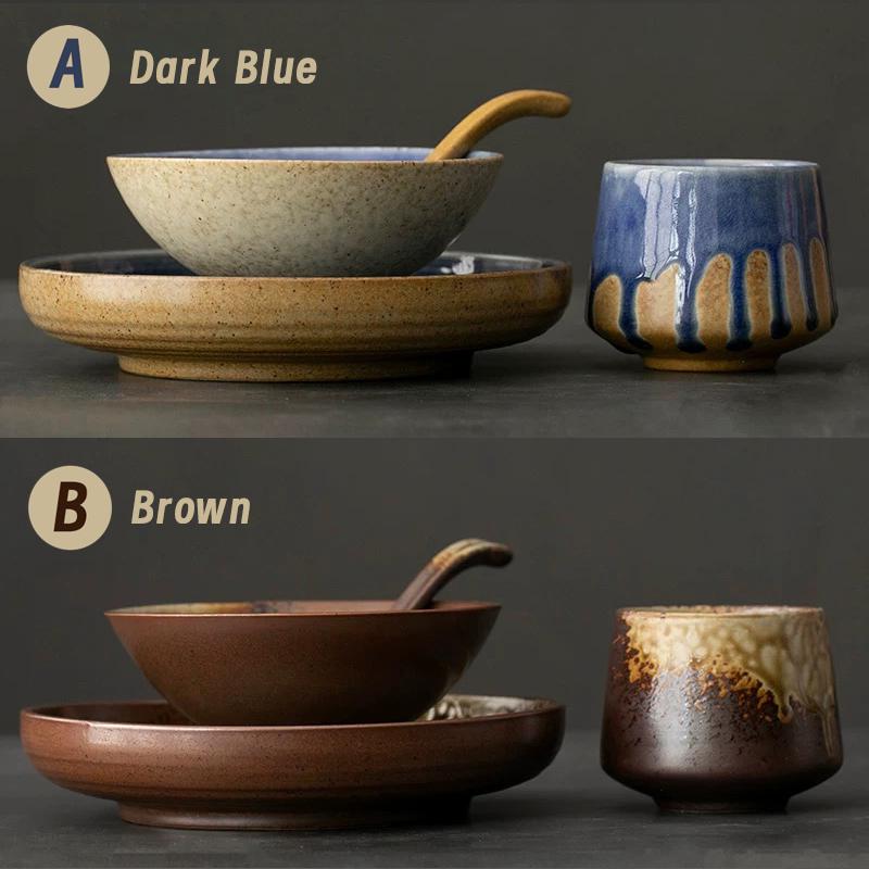 Dish Set of Four Dinnerware,Minimalist dish set,Ceramic Ramen Bowl,Plate,Cup, Single dish set, ceramic pottery,dinner set,handmade tableware