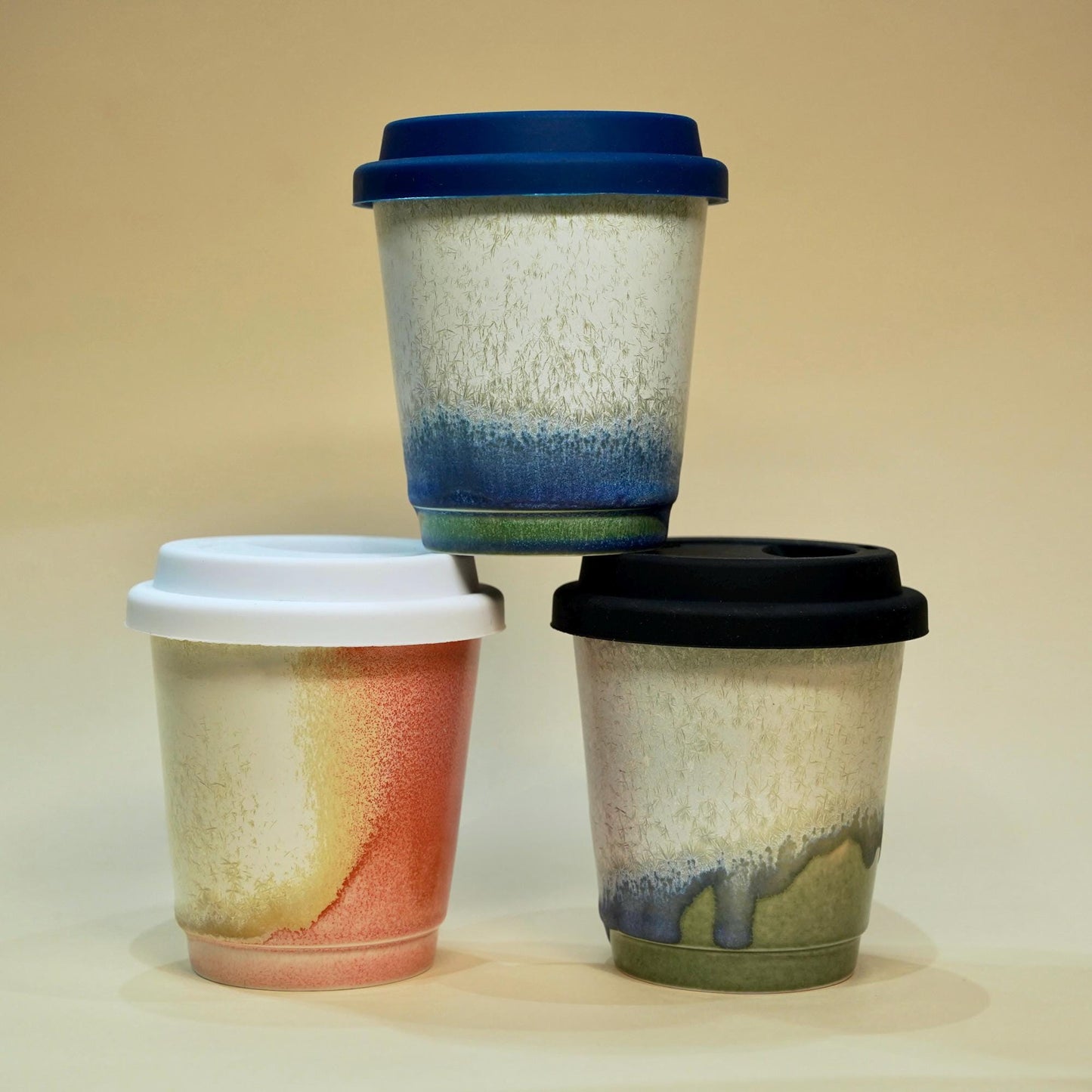 Vibrant Hand-Glazed ceramic coffee mug - Blue, green,red Food-Safe Ceramic Ceramic Travel Cup