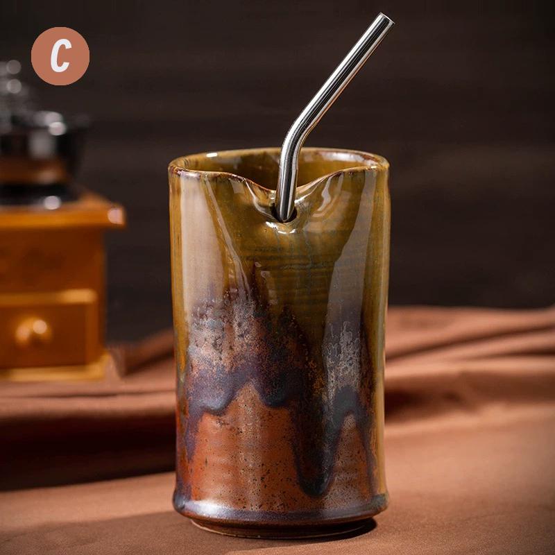 Pottery travel mug,To Go Cup,18oz Ceramic Cup With Straw,ceramic cup, iced Coffee Cocktail Cup,Large pottery Cup,Lidless Sippy travel Cup