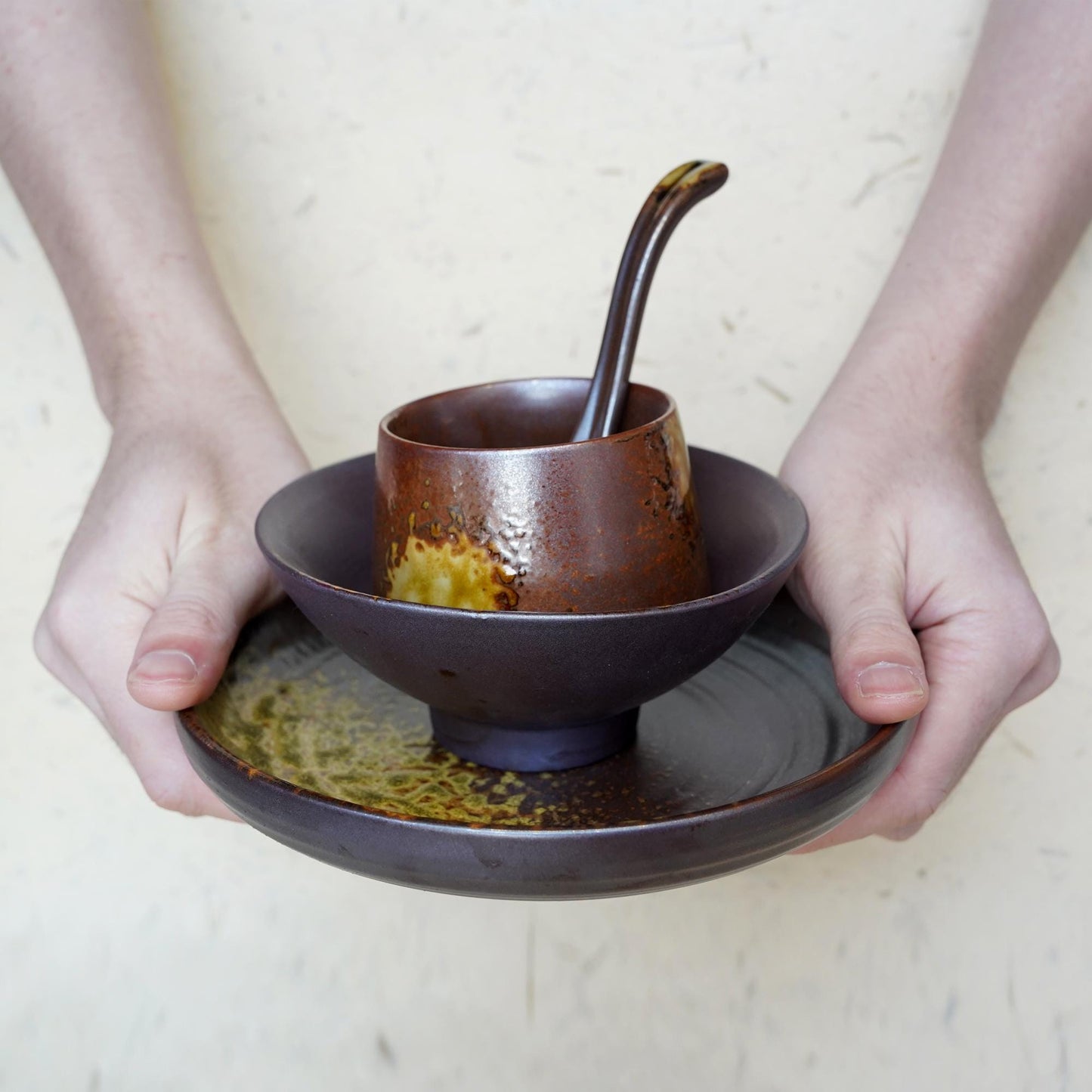 Dish Set of Four Dinnerware,Minimalist dish set,Ceramic Ramen Bowl,Plate,Cup, Single dish set, ceramic pottery,dinner set,handmade tableware