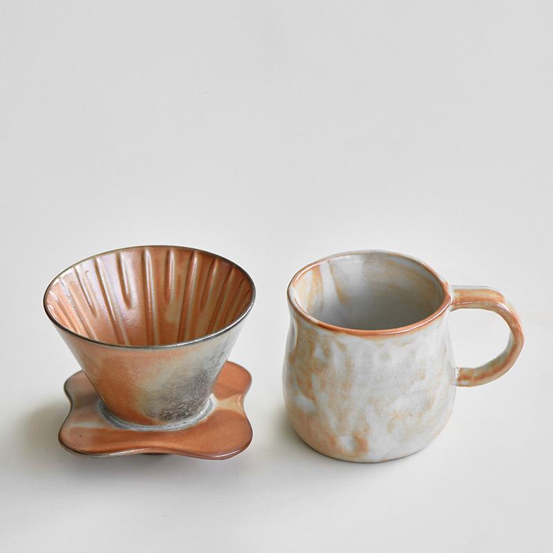 Ceramic Coffee dripper set,V60, Pour Over,Shino-yaki Mug,Coffee Server set,coffee Dripper,Pour Over Set,Coffee Gift Set,artwork gift for her
