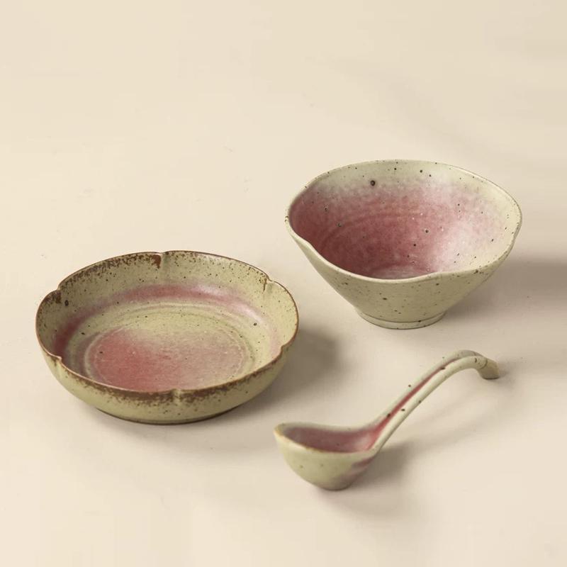 Set of 3 tableware set,Ceramic dinnerware set,asian serving dish set,Ramen Bowl,ceramic Spoon,Organic Edge Dinner dish set,Tableware setting