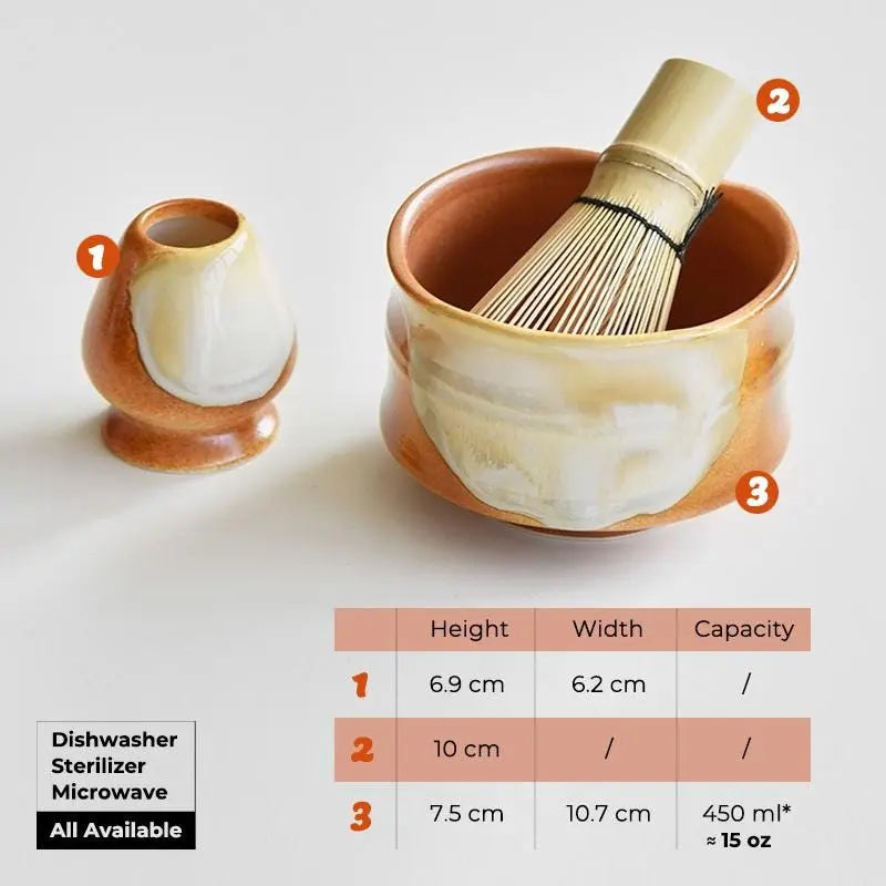 Brown Ceramic Matcha Set with Bamboo Whisk and Chasen Holder, matcha tea gift, matcha bowl Set,Matcha Kit Gift for her,Organic mixing bowl