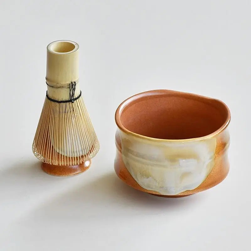 Brown Ceramic Matcha Set with Bamboo Whisk and Chasen Holder, matcha tea gift, matcha bowl Set,Matcha Kit Gift for her,Organic mixing bowl