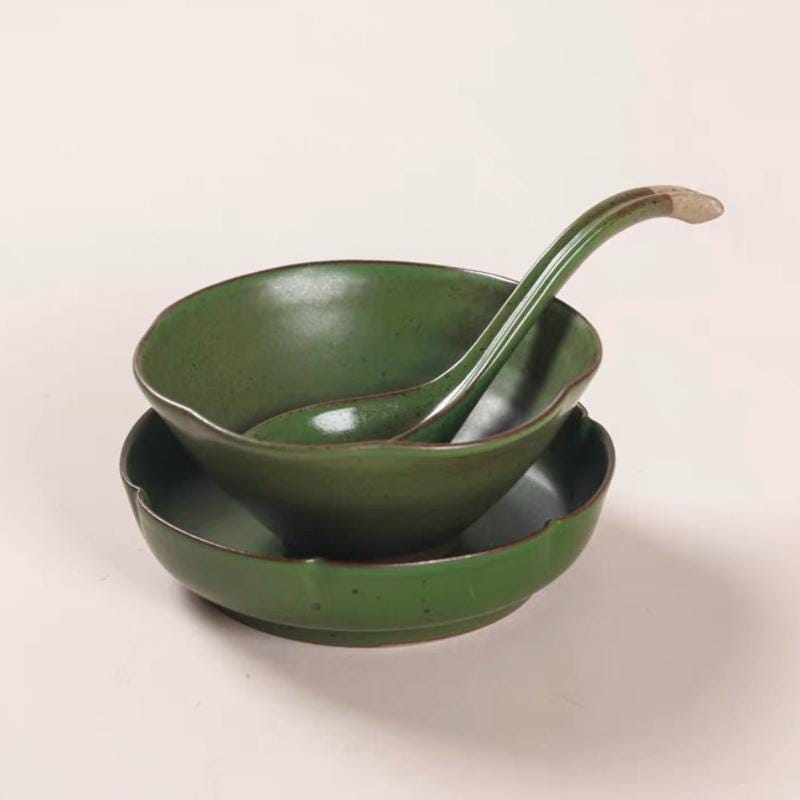 Set of 3 tableware set,Ceramic dinnerware set,asian serving dish set,Ramen Bowl,ceramic Spoon,Organic Edge Dinner dish set,Tableware setting