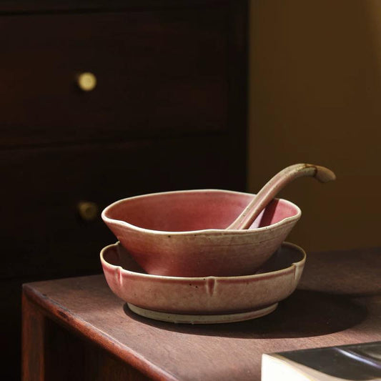 Set of 3 tableware set,Ceramic dinnerware set,asian serving dish set,Ramen Bowl,ceramic Spoon,Organic Edge Dinner dish set,Tableware setting