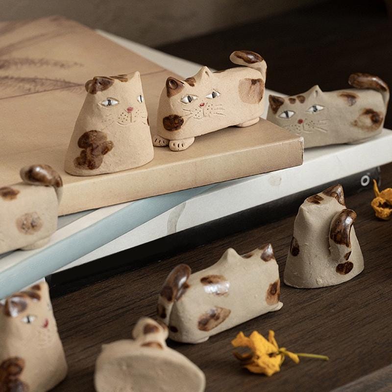 Cute ceramic cat figurines, Handmade small Ceramic Cat Figurine, Cat Shelf Decor, tiny cat sculpture,Porcelain Figurines,Gift for Cat Lovers