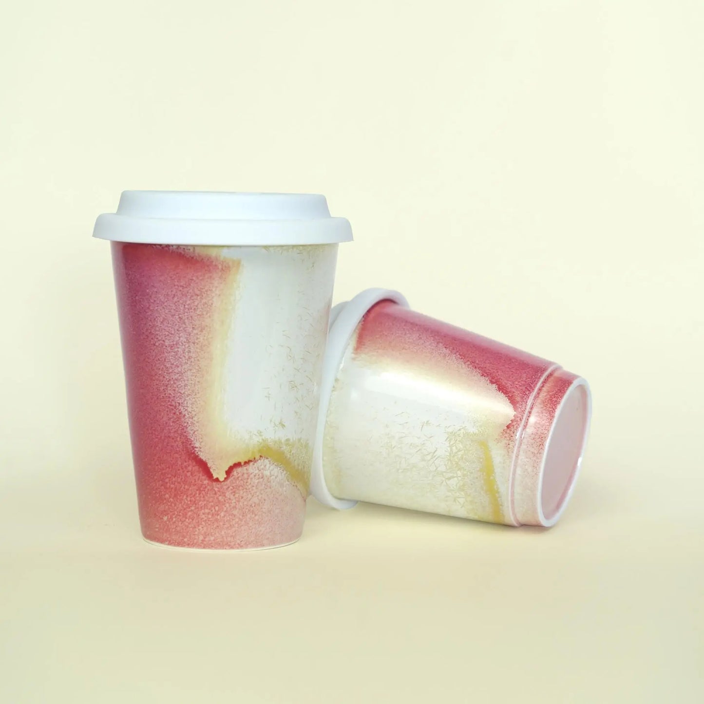9oz and 11oz ceramic travel mugs together - Choose ideal capacity for short trips or long drives. All with silicone lids