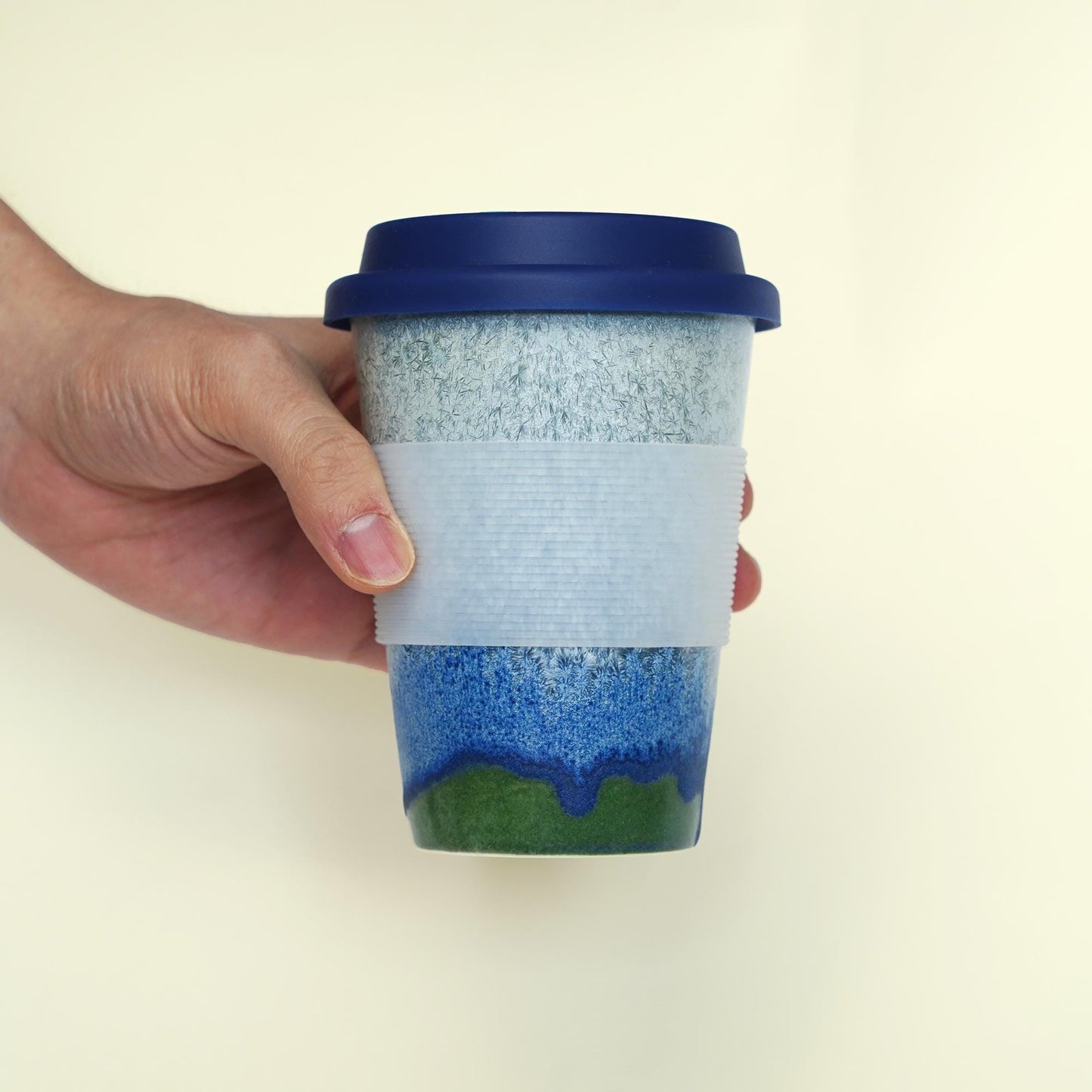 Ceramic Travel Mug with Lid,heat band,Blue Pottery Travel Cup,Pottery Travel Mug,Reusable Coffee Mug,To Go Mug,take away mug,artwork for her