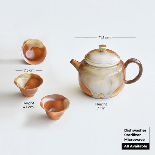 Ceramic teapot with cup set,One TeaPot and three cups,Kungfu Teaset,pottery teaware gift,brown teapot,tea gift for mom,Teapot for Tea Lovers