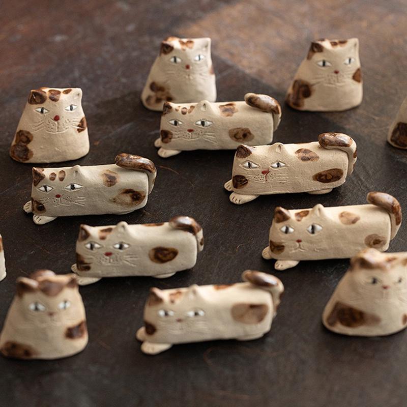 Cute ceramic cat figurines, Handmade small Ceramic Cat Figurine, Cat Shelf Decor, tiny cat sculpture,Porcelain Figurines,Gift for Cat Lovers
