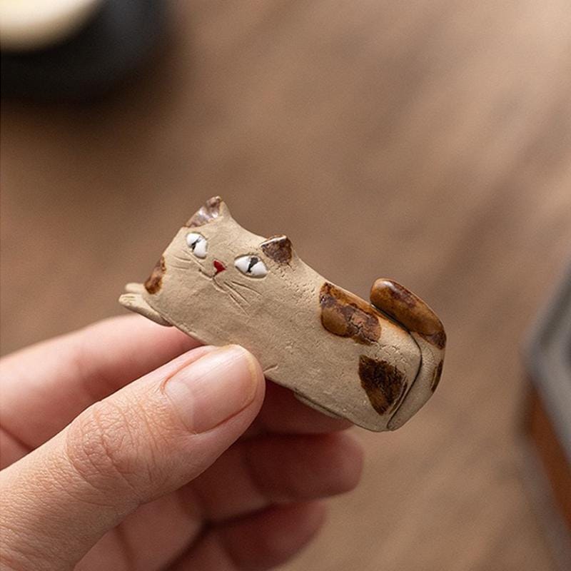 Cute ceramic cat figurines, Handmade small Ceramic Cat Figurine, Cat Shelf Decor, tiny cat sculpture,Porcelain Figurines,Gift for Cat Lovers