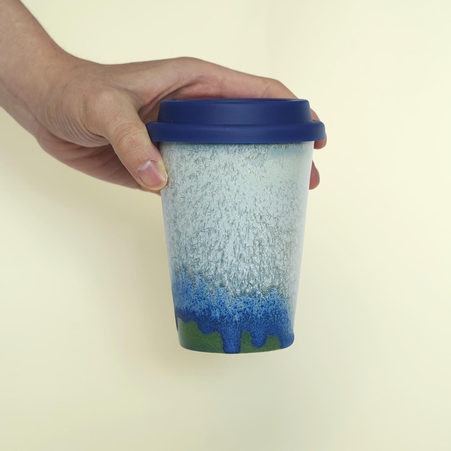 Ceramic Travel Mug with Lid,heat band,Blue Pottery Travel Cup,Pottery Travel Mug,Reusable Coffee Mug,To Go Mug,take away mug,artwork for her