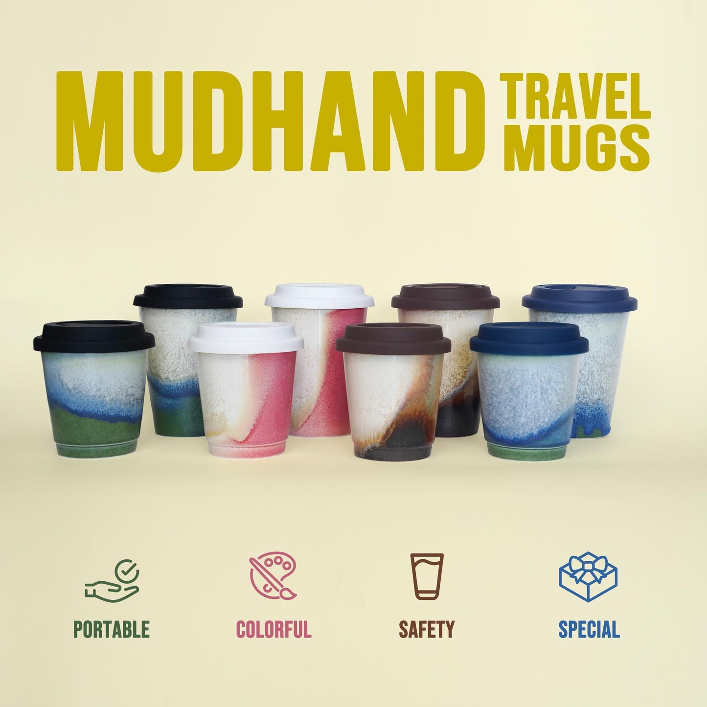 Vibrant Hand-Glazed ceramic coffee mug - Blue, green,red, brown, chocolate Food-Safe Ceramic Ceramic Travel Cup
