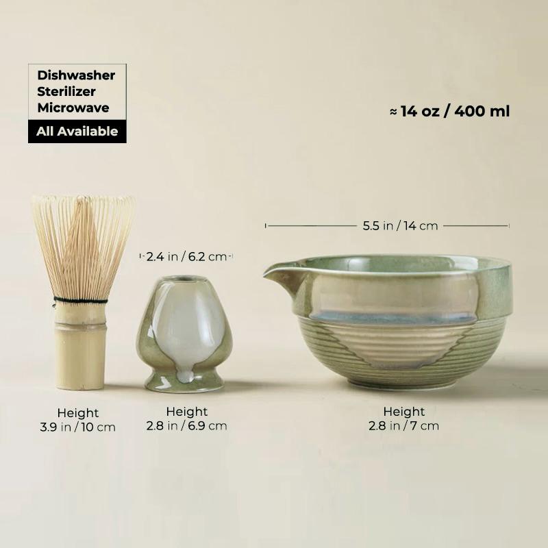 Green Ceramic Matcha Bowl Set with Spout,Bamboo Whisk and Chasen Holder,matcha tea kit,matcha set,mixing bowl,Green Matcha Whisk Set 400ml