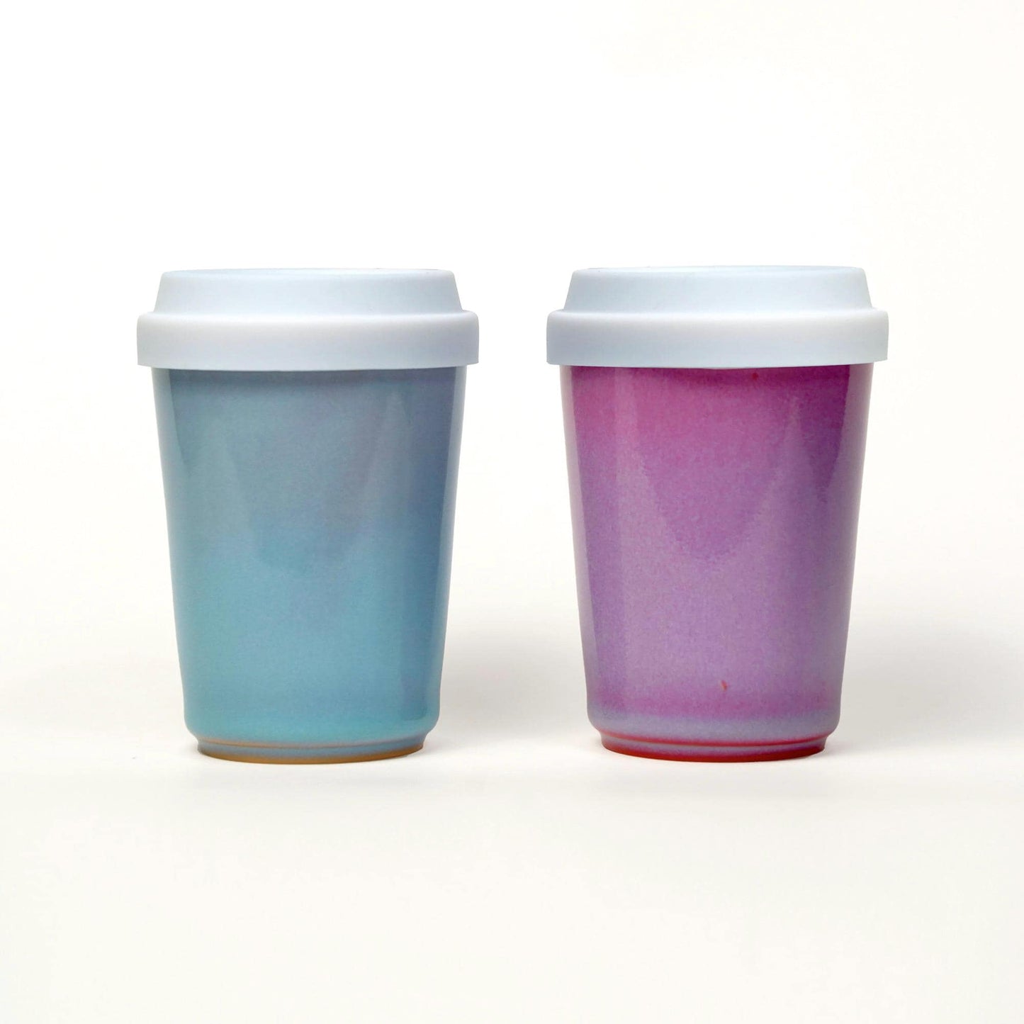 Ru ware porcelain, Ceramic Travel Mug with Silicone Lid,Fits in Cup Holder,Red blue couple mug,Lidless Cup ,9oz To Go Cup,Pottery Eco Mug