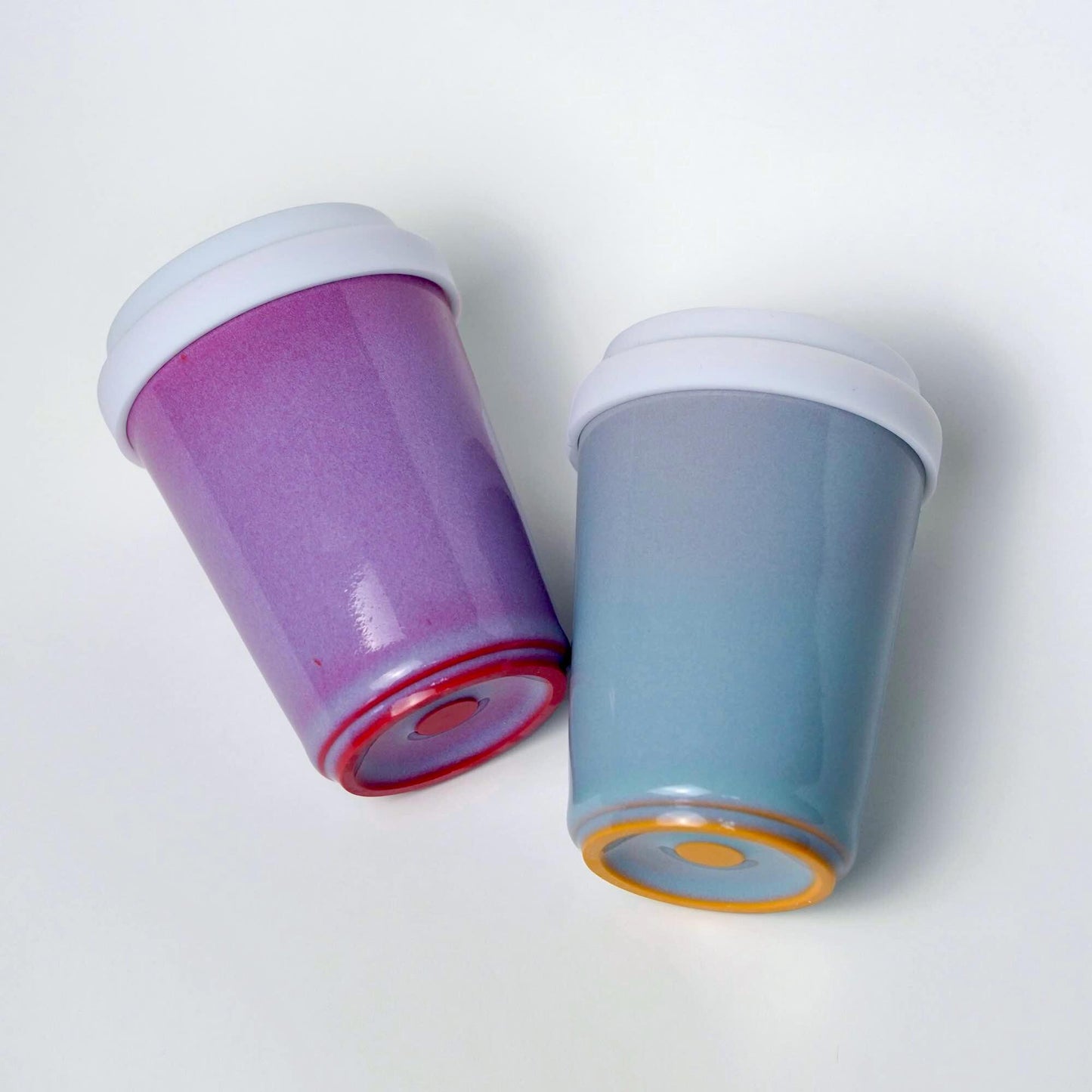 Ru ware porcelain, Ceramic Travel Mug with Silicone Lid,Fits in Cup Holder,Red blue couple mug,Lidless Cup ,9oz To Go Cup,Pottery Eco Mug