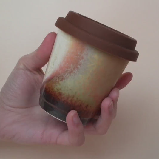 Kiln Change Ceramic Travel Mug With Silicone Lid,chocolate coffee mug,Reusable Pottery To Go Coffee Mug, Artwork gift for her,take away cup