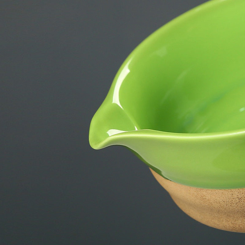 White&Green Pottery Matcha Bowl Set with Spout,Bamboo Whisk