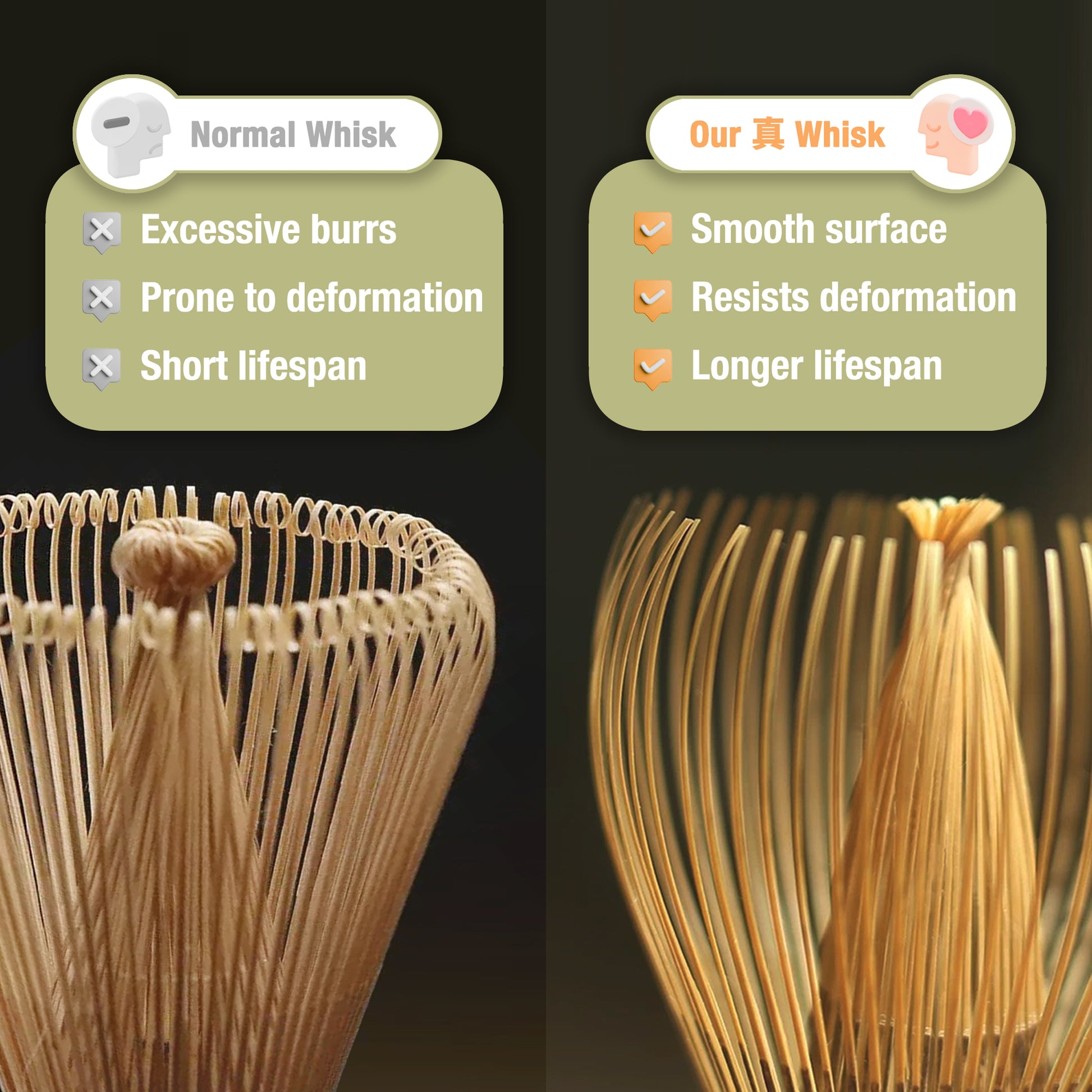 Matcha whisk is more durable, smooth surface and reisist deformation 