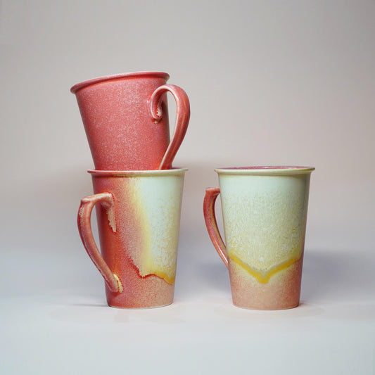 Handmade Red Ceramic Tall Mug, Ceramic Coffee mug with With lid and Spoon, clay coffee mug,pottery Coffee Mug ,tea mug,Red glaze pottery mug