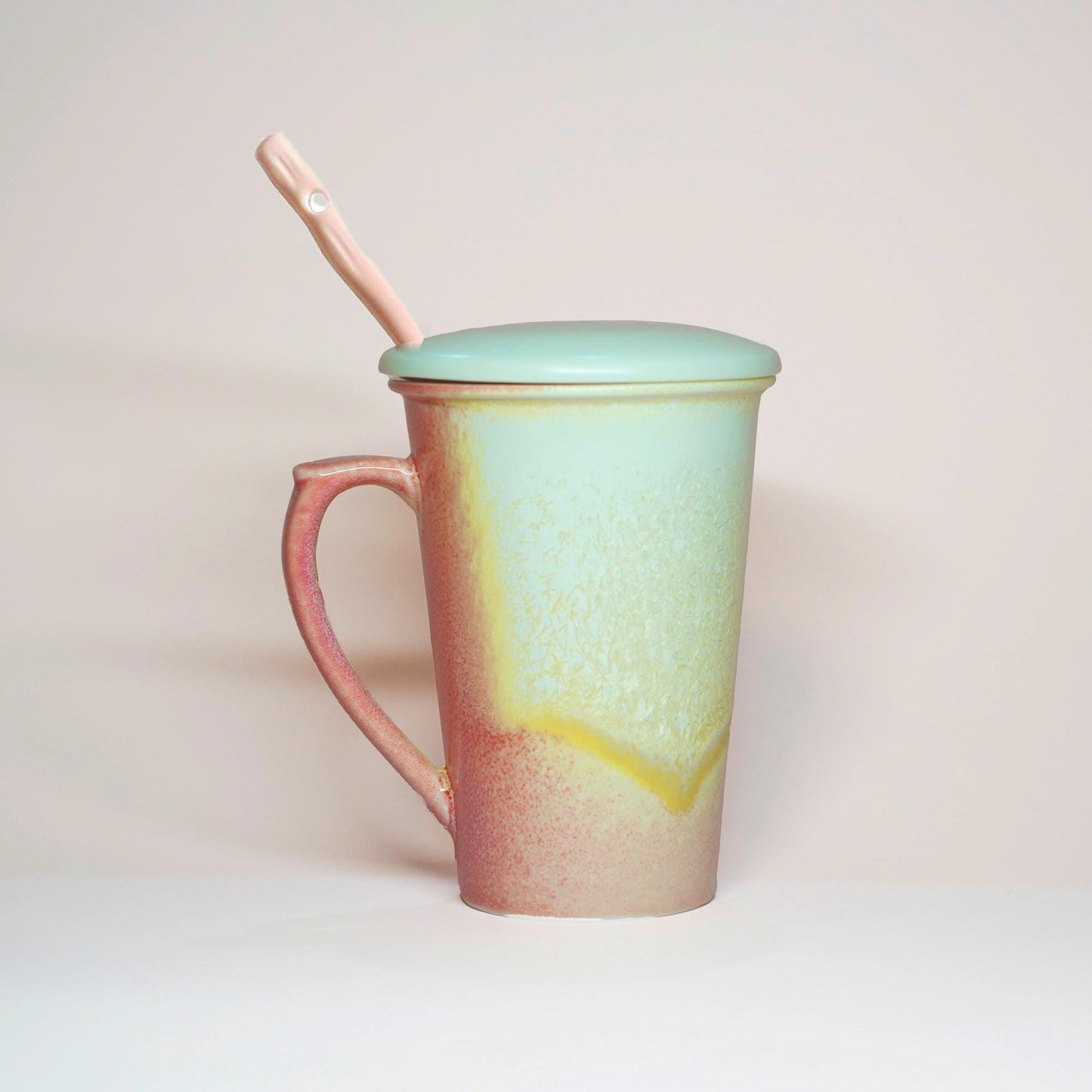Handmade Red Ceramic Tall Mug, Ceramic Coffee mug with With lid and Spoon, clay coffee mug,pottery Coffee Mug ,tea mug,Red glaze pottery mug