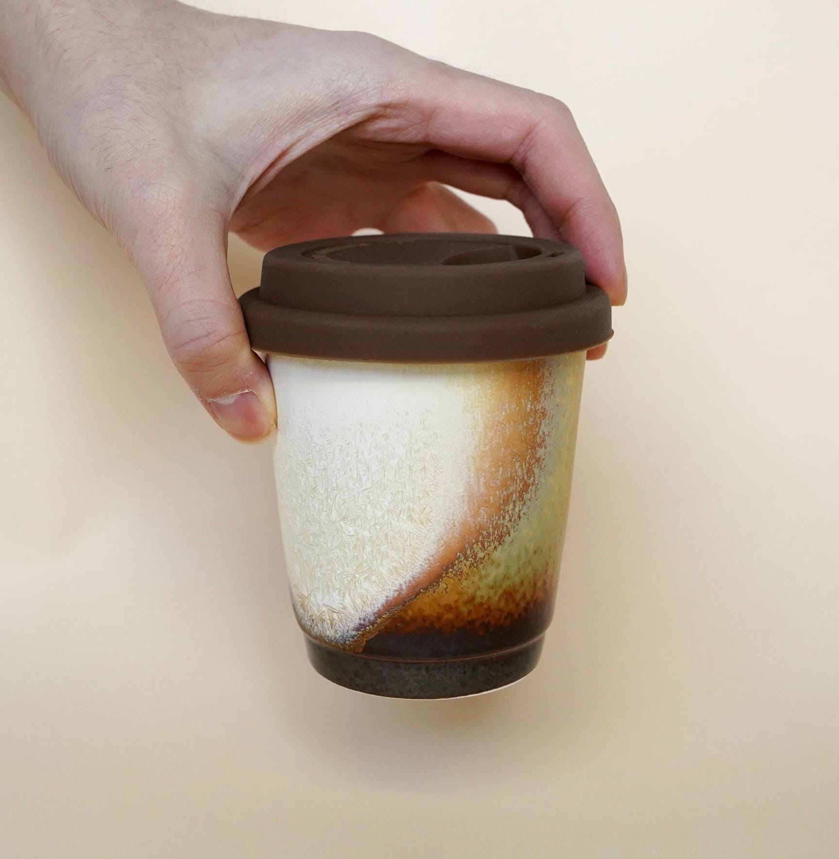 Matching Chocolate ceramic mug with brown lid - Premium coordinated coffee cup set for gourmet drink lovers