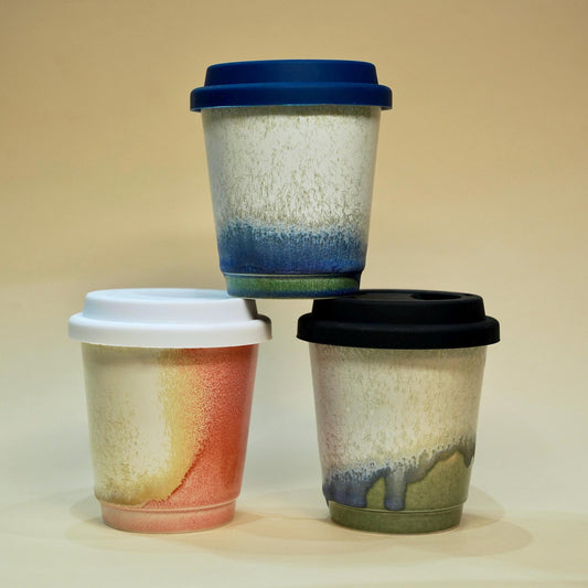 Vibrant Hand-Glazed ceramic coffee mug - Blue, green,red Food-Safe Ceramic Ceramic Travel Cup