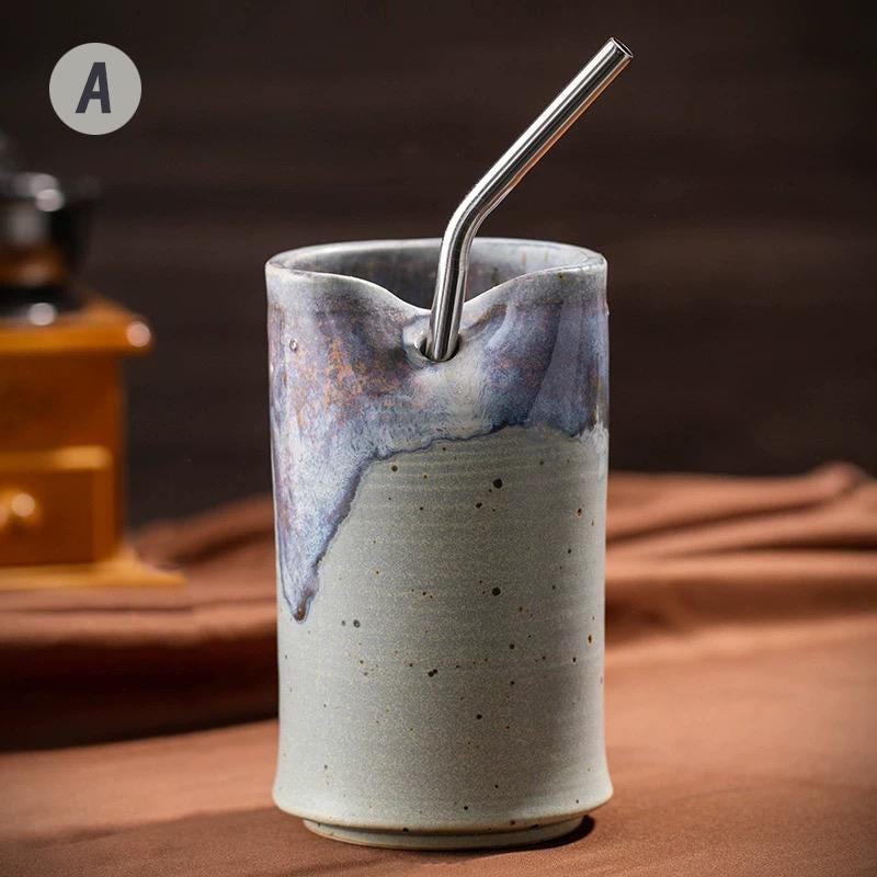 Pottery travel mug,To Go Cup,18oz Ceramic Cup With Straw,ceramic cup, iced Coffee Cocktail Cup,Large pottery Cup,Lidless Sippy travel Cup
