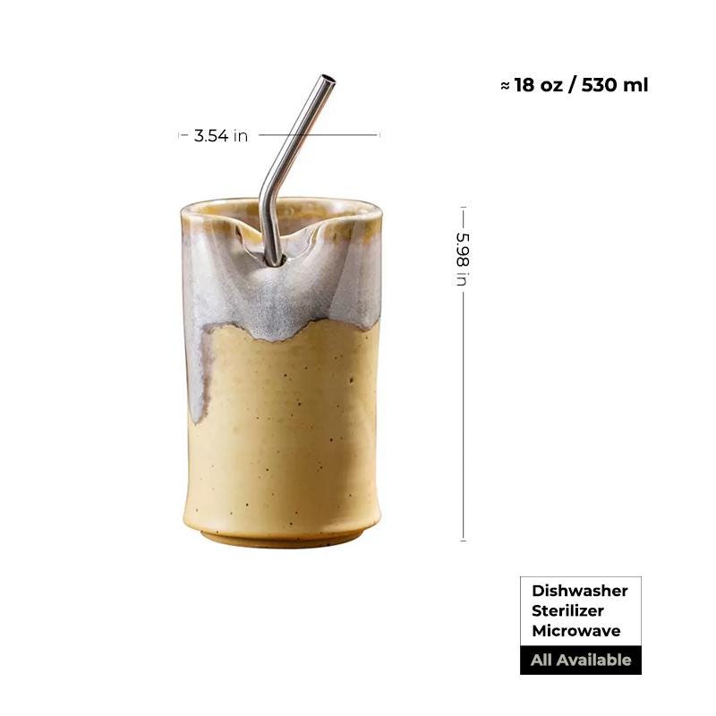 Pottery travel mug,To Go Cup,18oz Ceramic Cup With Straw,ceramic cup, iced Coffee Cocktail Cup,Large pottery Cup,Lidless Sippy travel Cup