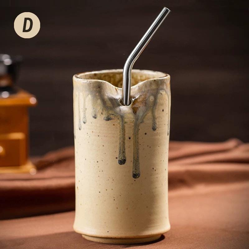 Pottery travel mug,To Go Cup,18oz Ceramic Cup With Straw,ceramic cup, iced Coffee Cocktail Cup,Large pottery Cup,Lidless Sippy travel Cup