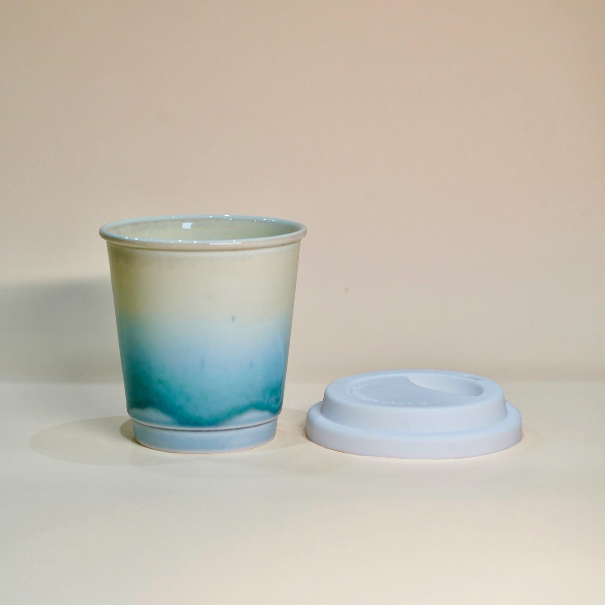 Ceramic Travel Mug with Lid,heat band,Sea Beach Pottery Travel mug,Reusable Pottery To Go Coffee Mug,eco travel Mug,take away mug,keep mug