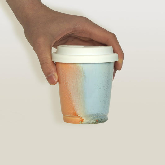 Orange reusable to-go mug with white lid - Extra size for smoothies. Ergonomic grip, eco-friendly