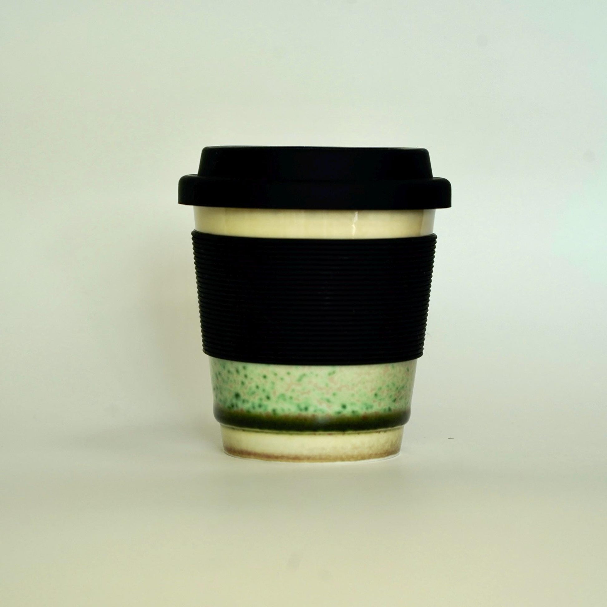 Kiln Change Ceramic Travel Mug With Silicone Lid,Green Meadow Travel Mug,pottery travel mug,Reusable Pottery To Go Coffee Mug,take away mug