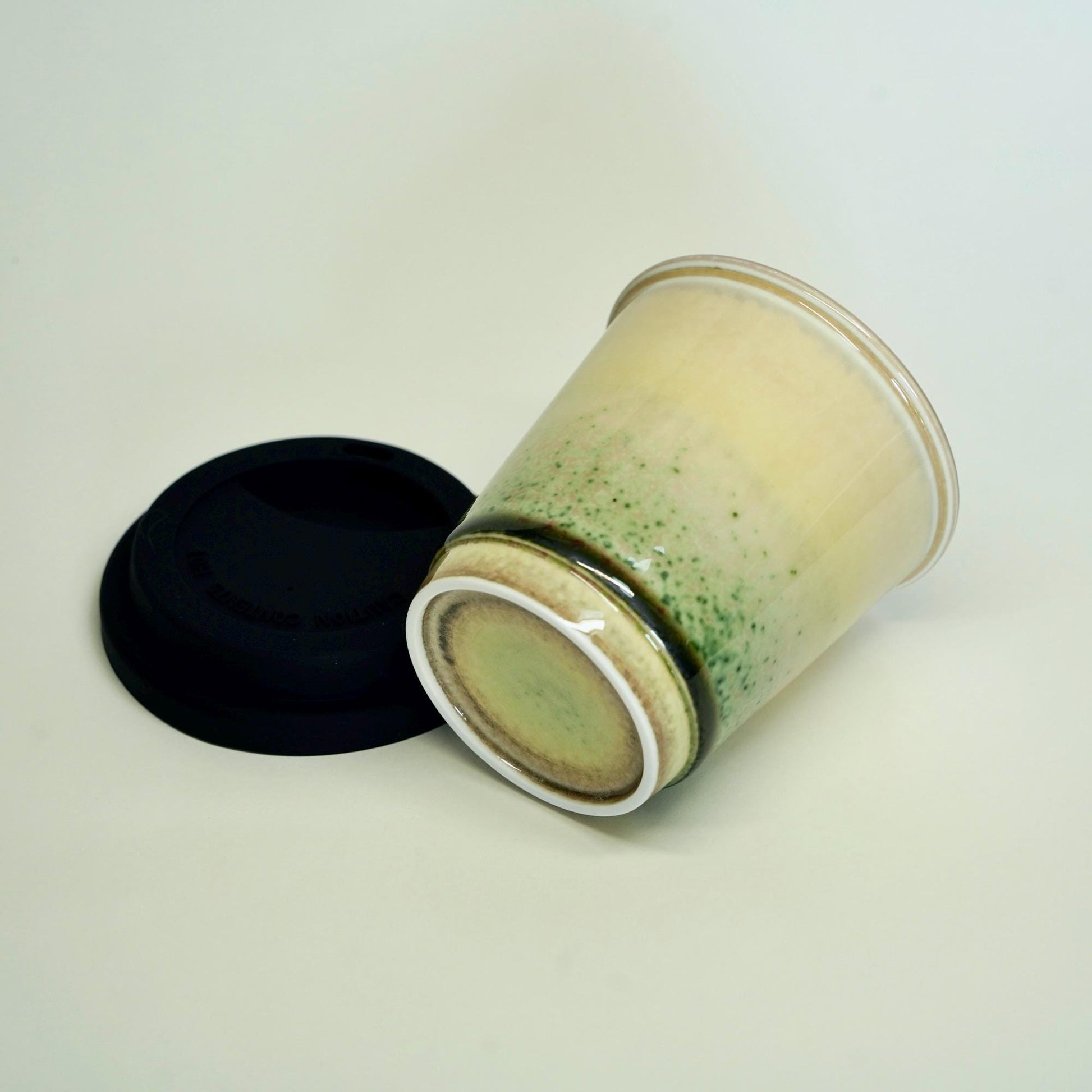 Kiln Change Ceramic Travel Mug With Silicone Lid,Green Meadow Travel Mug,pottery travel mug,Reusable Pottery To Go Coffee Mug,take away mug