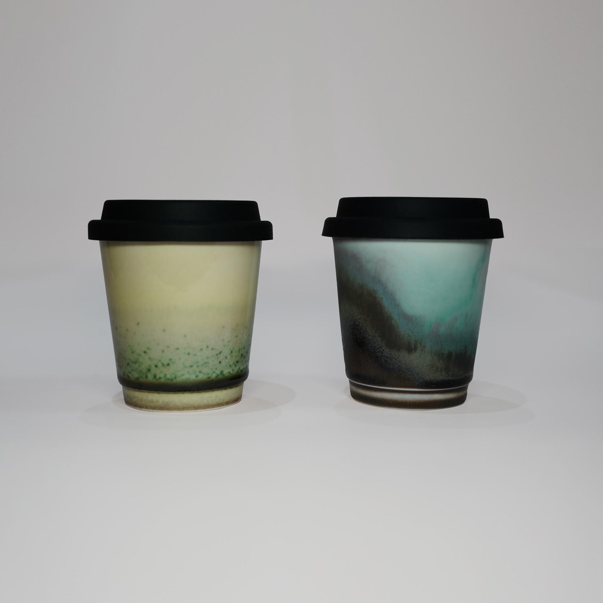 Kiln Change Ceramic Travel Mug With Silicone Lid,Green Meadow Travel Mug,pottery travel mug,Reusable Pottery To Go Coffee Mug,take away mug