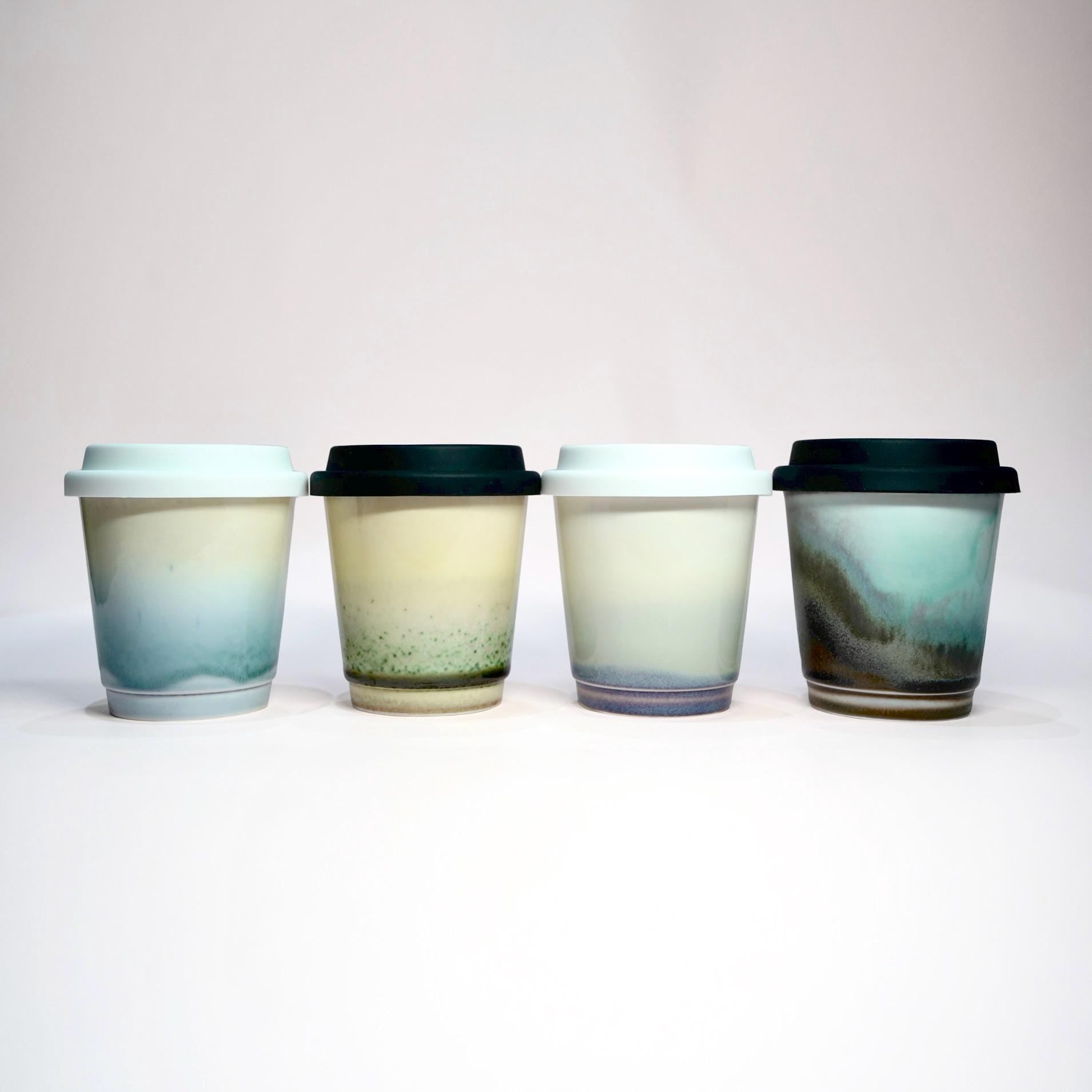 Ceramic Travel Mug with Lid,heat band,Sea Beach Pottery Travel mug,Reusable Pottery To Go Coffee Mug,eco travel Mug,take away mug,keep mug