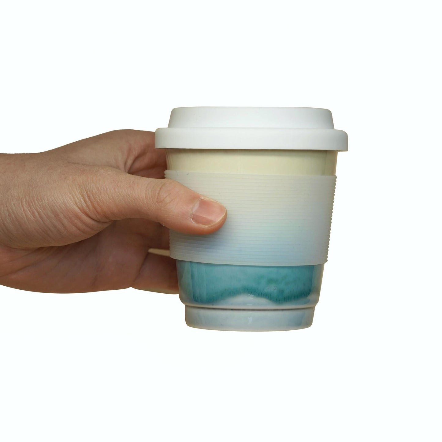 Ceramic Travel Mug with Lid,heat band,Sea Beach Pottery Travel mug,Reusable Pottery To Go Coffee Mug,eco travel Mug,take away mug,keep mug