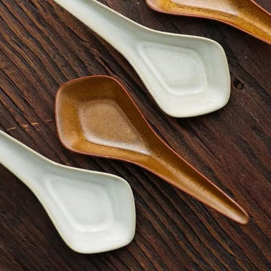 Asian Ceramic Spoons Set of Three,ceramic ramen spoon,asian soup spoon,Dessert Spoons,pottery spoon,house warming spoon,Rustic Tableware