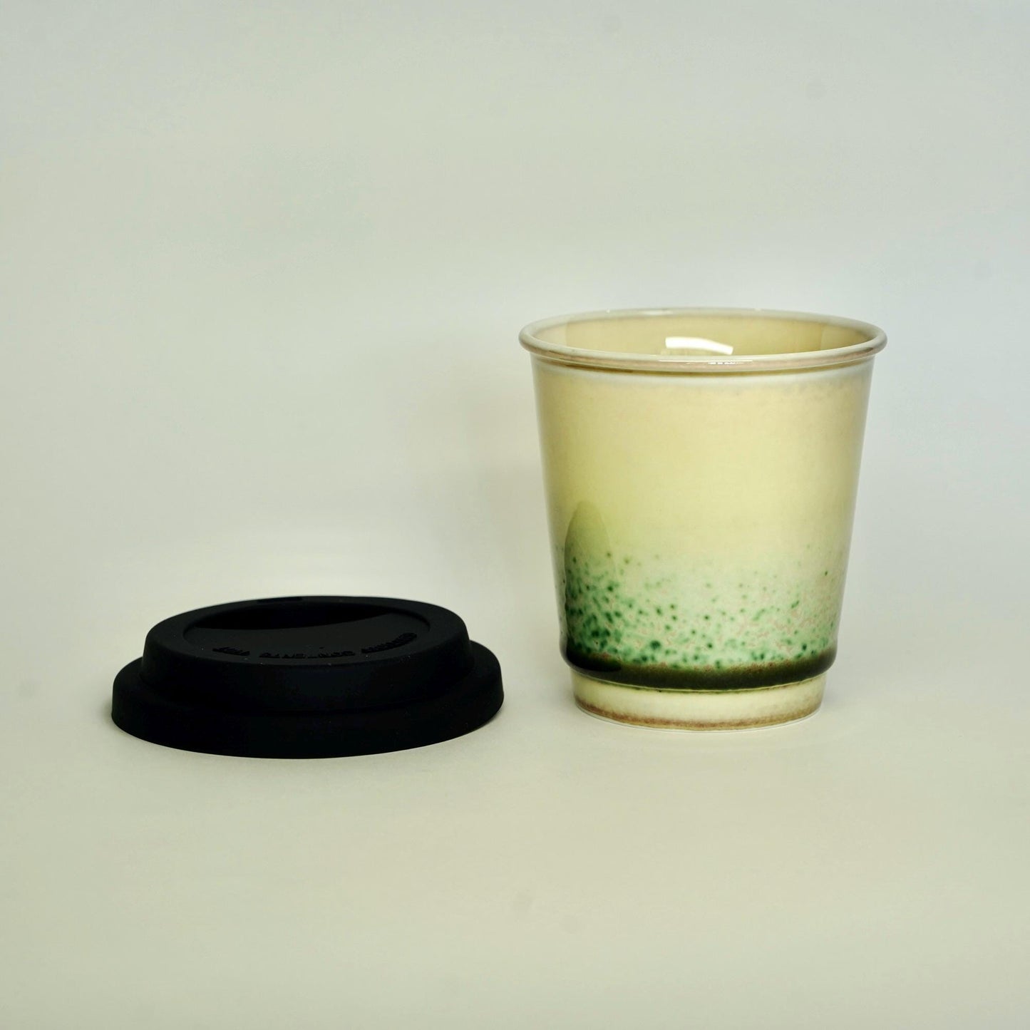 Kiln Change Ceramic Travel Mug With Silicone Lid,Green Meadow Travel Mug,pottery travel mug,Reusable Pottery To Go Coffee Mug,take away mug