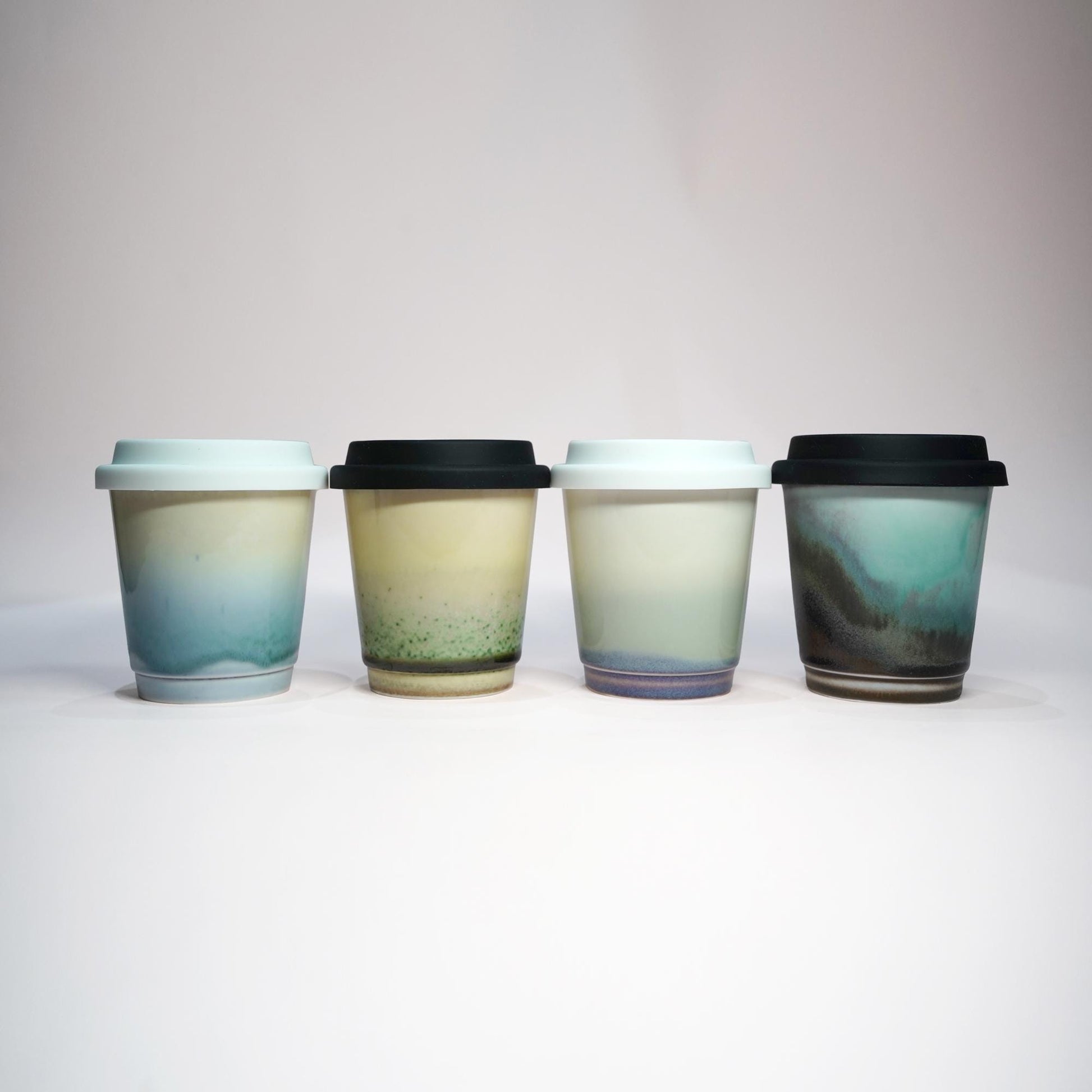 Kiln Change Ceramic Travel Mug With Silicone Lid,Green Meadow Travel Mug,pottery travel mug,Reusable Pottery To Go Coffee Mug,take away mug